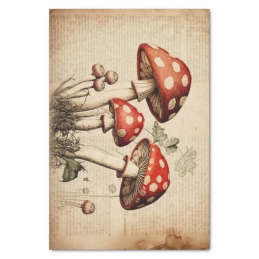 Vintage French Mushroom Page Decoupage Tissue Paper | Zazzle