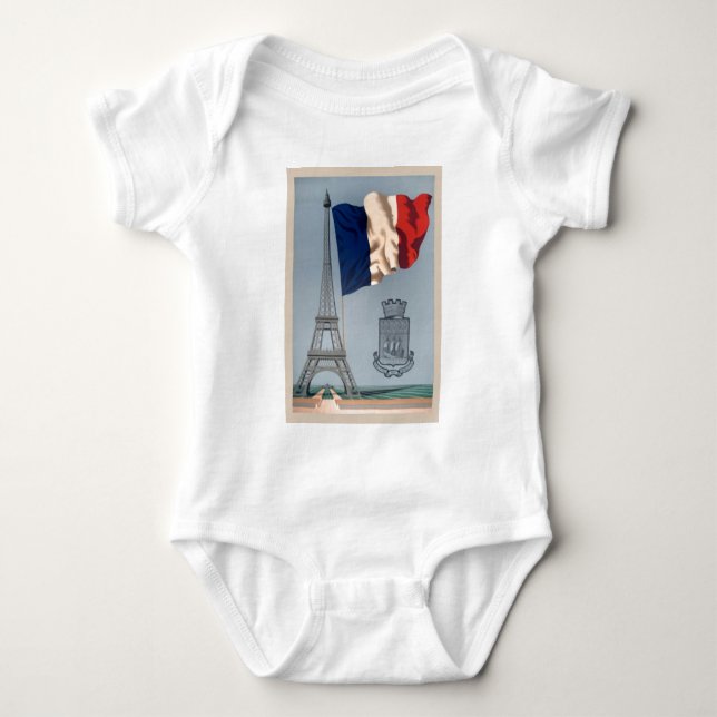 Vintage French National Flag & Eiffel Tower Baby Bodysuit (Front)
