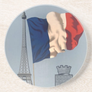 Vintage French National Flag & Eiffel Tower Coaster