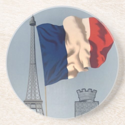 Vintage French National Flag  Eiffel Tower Coaster