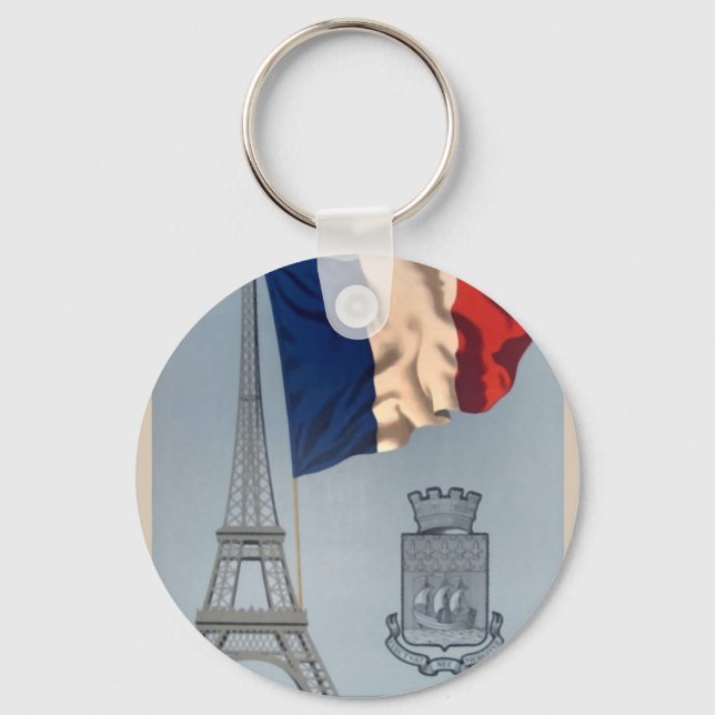 Vintage French National Flag & Eiffel Tower Keychain (Front)