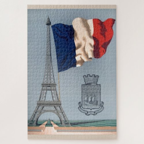 Vintage French National Flag Eiffel Tower Old Jigsaw Puzzle