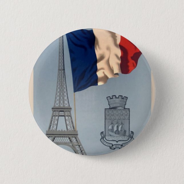 Vintage French National Flag & Eiffel Tower Pinback Button (Front)