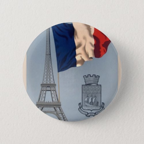 Vintage French National Flag  Eiffel Tower Pinback Button