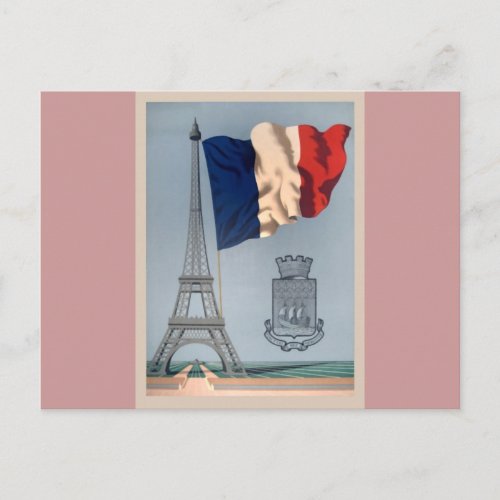 Vintage French National Flag  Eiffel Tower Postcard