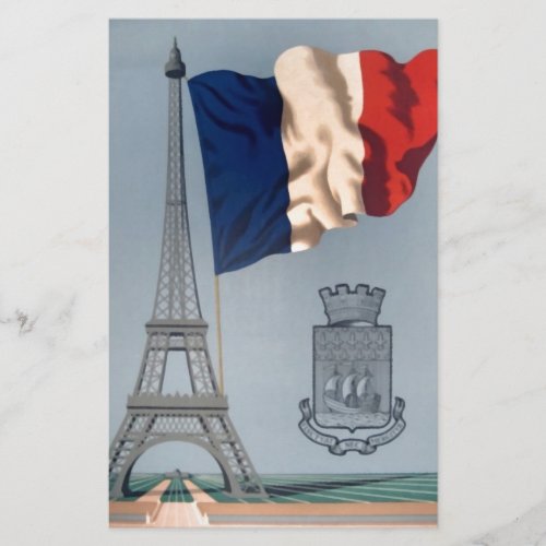 Vintage French National Flag  Eiffel Tower Stationery