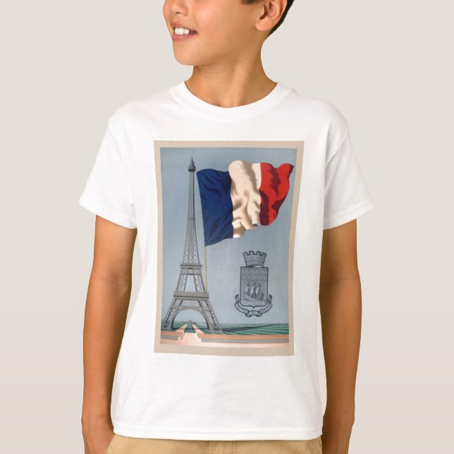 Vintage French National Flag & Eiffel Tower T-Shirt (Front)