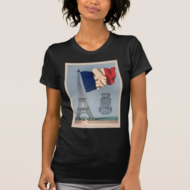 Vintage French National Flag & Eiffel Tower T-Shirt (Front)