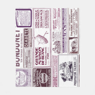 Vintage French Newspaper Ads 1910 Fleece Blanket