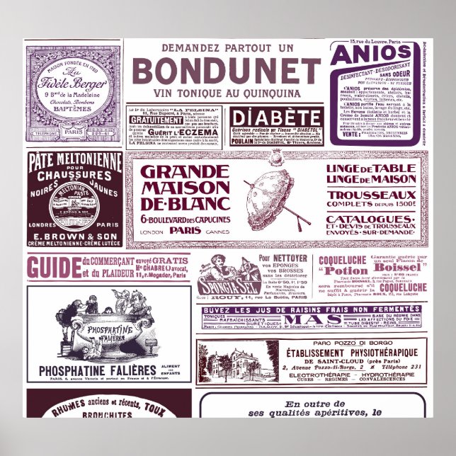 Vintage French Newspaper Ads 1910 Poster (Front)