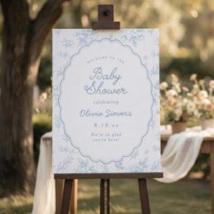 Vintage French Oval Blue Baby Shower Welcome Sign