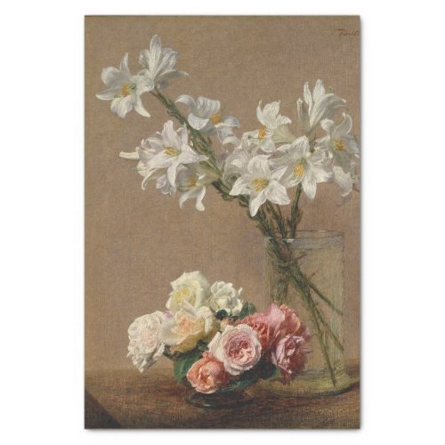 Vintage French Painting Roses and Lilies Tissue Paper