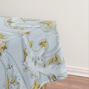 Vintage French Pale Blue Gold Scroll Elegant Chic Tablecloth