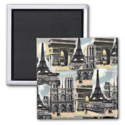 Vintage French Paris Travel Collage Eiffel Tower Magnet