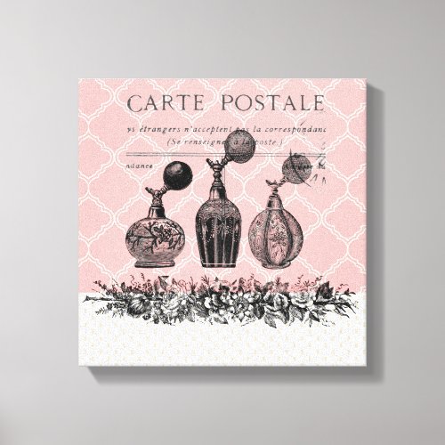 Vintage French perfume bottles stretched canvas