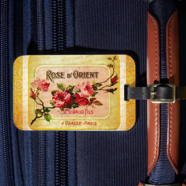Vintage French Perfume Label Luggage Tag (Front Insitu 4)