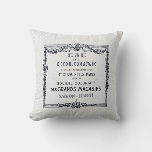 Vintage French Perfume Label Throw Pillow