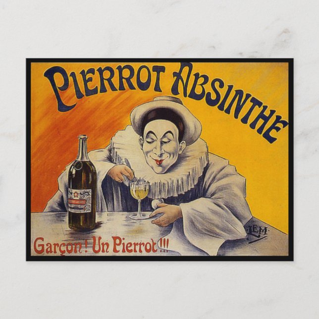 Vintage French Pierrot Absinthe Advertisement Postcard (Front)