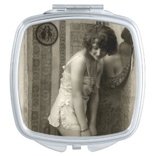 Vintage French Pin-up Girl Compact Mirror