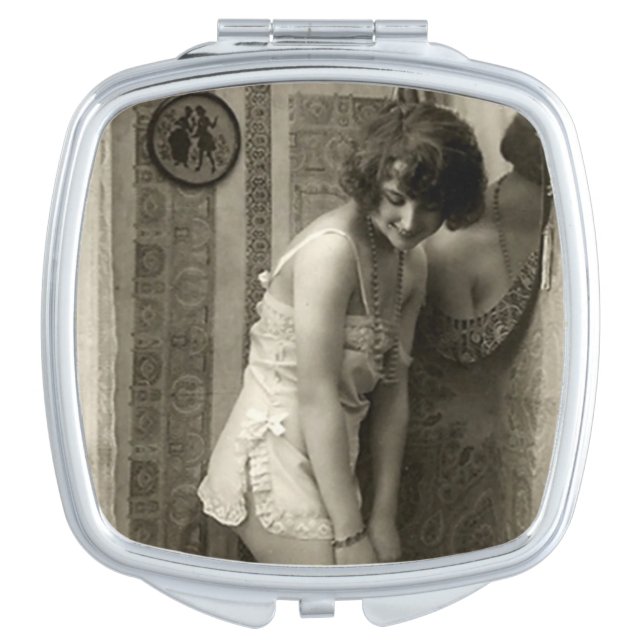 Vintage French Pin-up Girl Compact Mirror (Front)