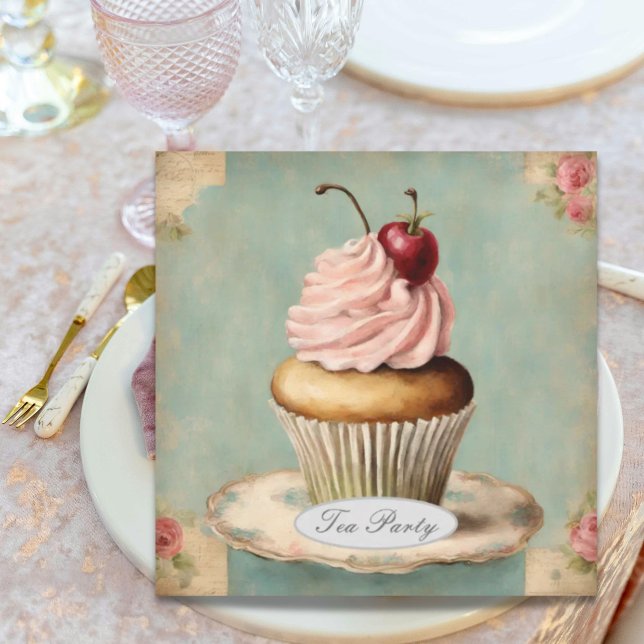 Vintage French Pink Cupcake Birthday Party Invitation (Vintage French Pink Cupcake Birthday Party Invitation)