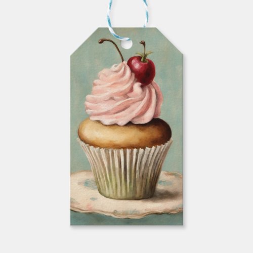 Vintage French Pink Cupcake Birthday Tea Party Gift Tags