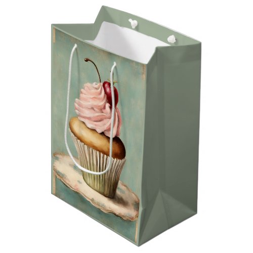 Vintage French Pink Cupcake Birthday Tea Party Medium Gift Bag