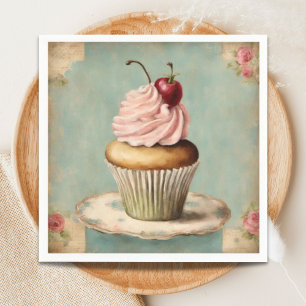 Vintage French Pink Cupcake Birthday Tea Party Napkins
