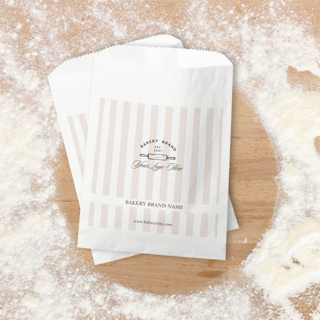 Vintage French Pink Elegant Striped Bakery Logo  Favor Bag (Creator Uploaded)