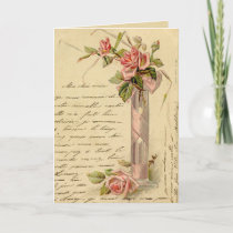 Vintage French Pink Roses Holiday Card