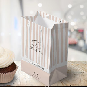 Vintage French Pink Stripes Bakery Logo Business Medium Gift Bag