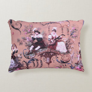 Vintage French Pink Toile Victorian Style Floral Accent Pillow