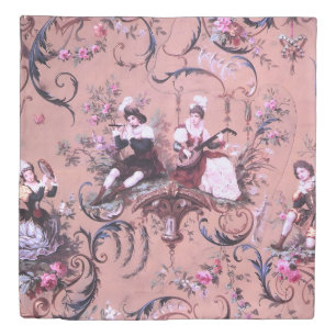 Vintage French Pink Toile Victorian Style Floral Duvet Cover