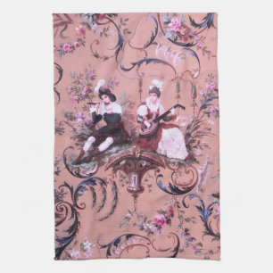 Vintage French Pink Toile Victorian Style Floral Kitchen Towel