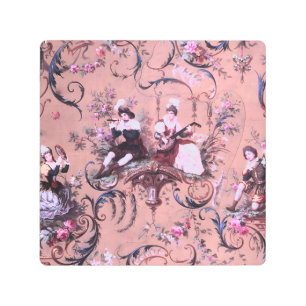 Vintage French Pink Toile Victorian Style Floral Metal Print