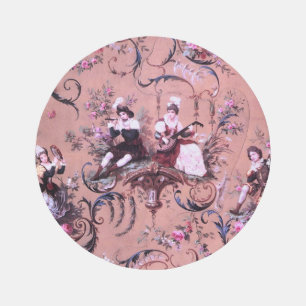 Vintage French Pink Toile Victorian Style Floral Outdoor Rug