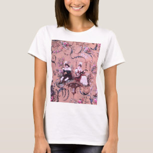 Vintage French Pink Toile Victorian Style Floral T-Shirt