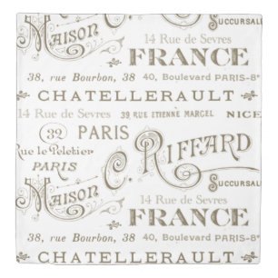 Vintage French Place Names Typography Duvet Cover