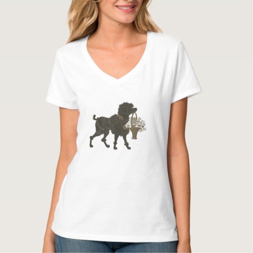 Vintage French Poodle _ Carrying Basket of Flowers T_Shirt