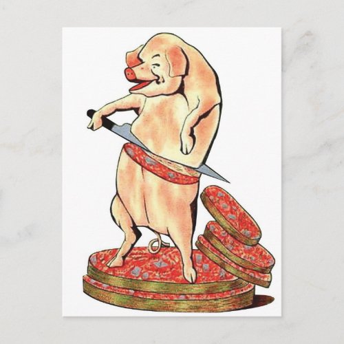 Vintage French Pork Sausage Pig Belle de Morteau Postcard