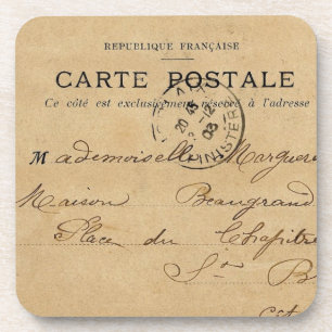 Vintage French Post Card Beverage Coaster