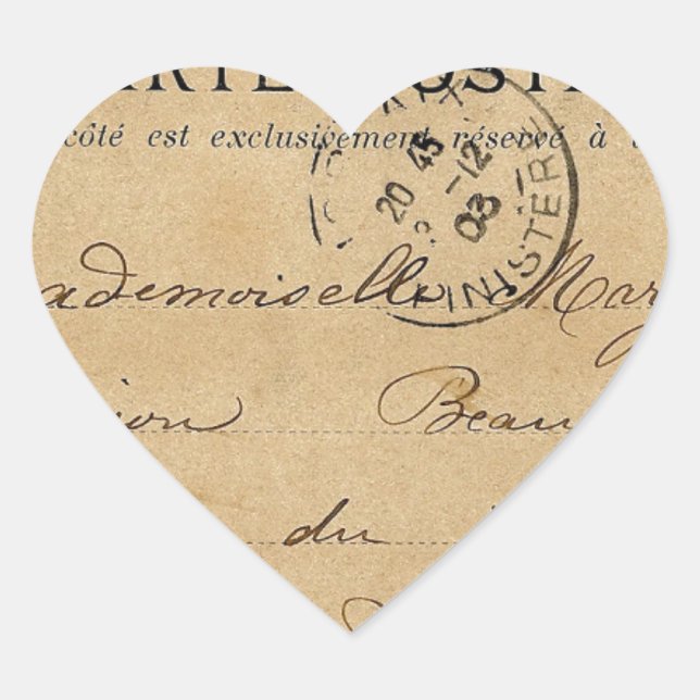 Vintage French Post Card Heart Sticker (Front)