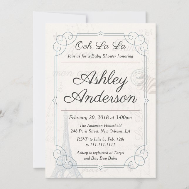 Vintage French Postcard Baby Shower Invitation (Front)