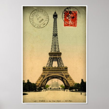 Vintage French Postcard Eiffel Tower Paris France Poster
