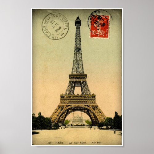 Vintage French Postcard Eiffel Tower Paris France Poster