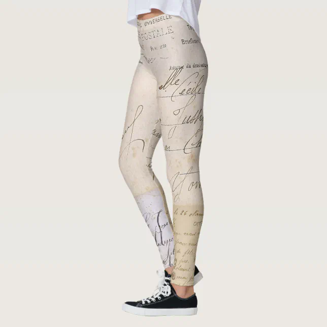 Vintage French Postcard Handwriting Leggings Zazzle