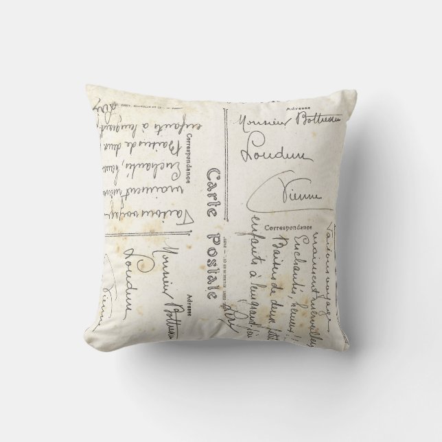 Vintage French Postcard Pillow (French Script) (Front)