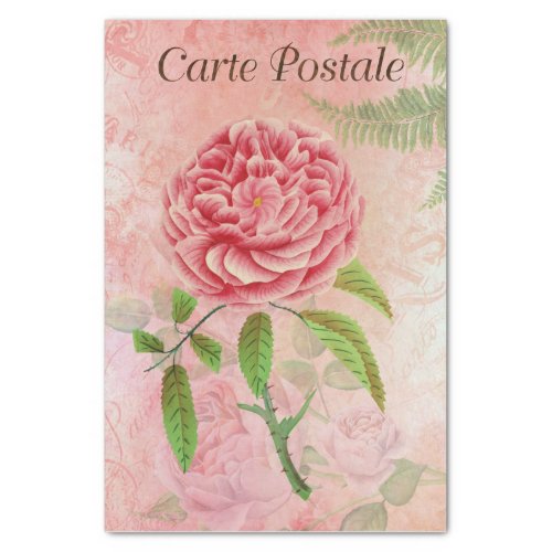 Vintage French Postcard Pink Flower Decoupage Tissue Paper