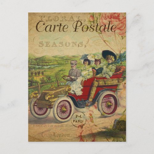 Vintage French Postcard Retro Car  Postcard