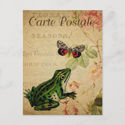 Vintage French Postcard Retro Fog And Butterfly Postcard